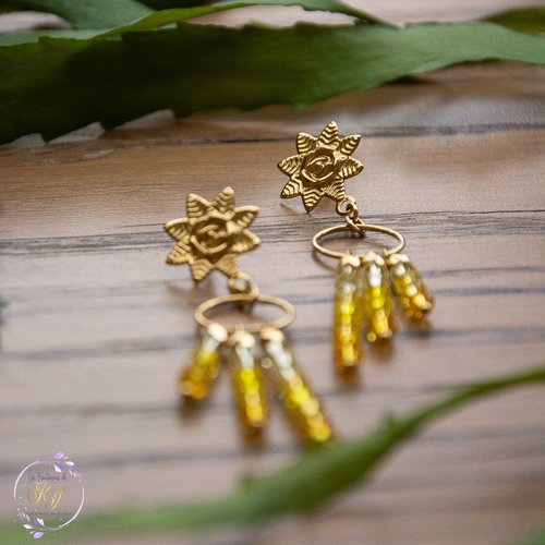 [déstockage -50%] boucles d'oreilles "freya" cristal autrichien jaune 74 mm  bijoux femme assembler mains (a628)