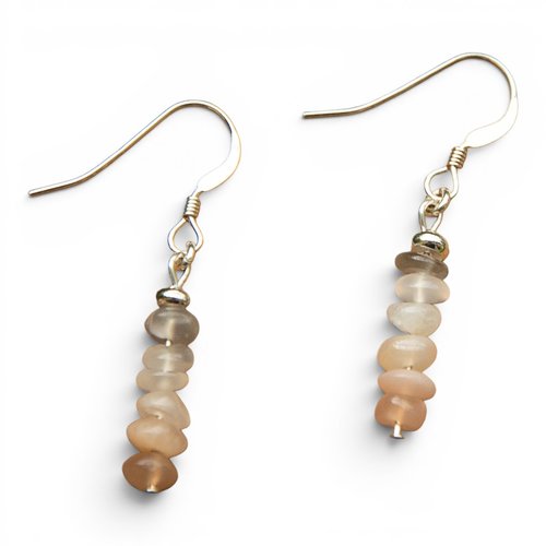 Boucles d'oreilles "kristina" argent 925 et pierre de lune 35 mm bijoux femme assembler mains (a623)
