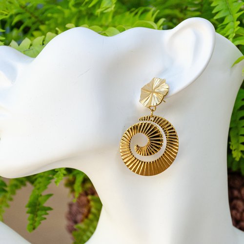 Boucles d'oreilles "lumina" code : destock50 acier 304l et acier 316l 5,6 cm bijoux femme assembler mains (a911)