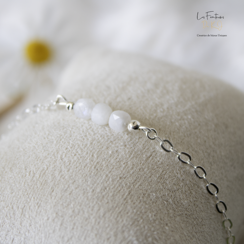Bracelet "enola" argent 925 et pierre de lune 16,5 cm bijoux femme assembler mains (a606)