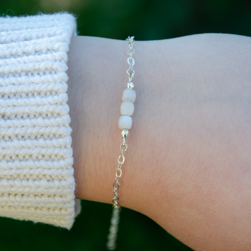 [déstockage -50%] bracelet "enola" argent 925 pierre de lune 16.5 cm bijoux femme assembler mains (a606)