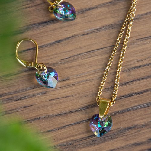 Collier "oulimpia" acier doré et cristal 40 cm bijoux femme assembler mains (a483)