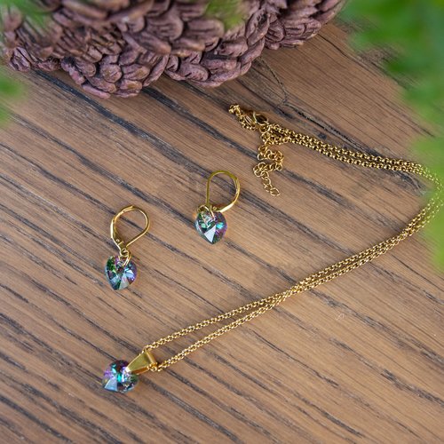 Collier "oulimpia" acier doré et cristal 40 cm [déstockage -50%] bijoux femme assembler mains (a483)
