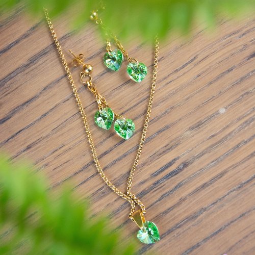 Parure destockage "néhémie" acier doré et cristal 40 cm bijoux femme assembler mains (998)