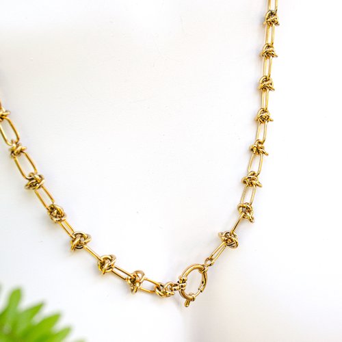 Sautoir "liens d’or" acier inoxydable 62 cm bijoux femme assembler mains (a912)