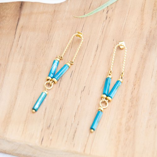 Boucles d’oreilles "alana" acier doré et perles coquillage 7 cm bijoux femme assembler mains