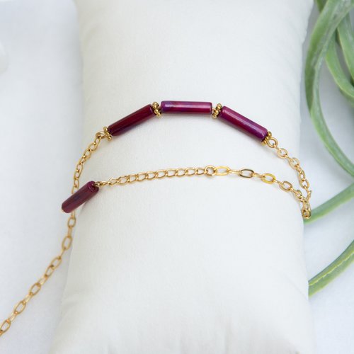 Bracelet de cheville "elara" code : destock50 acier 316l pvd et coquillage 23 cm bijoux femme assembler mains (a857)