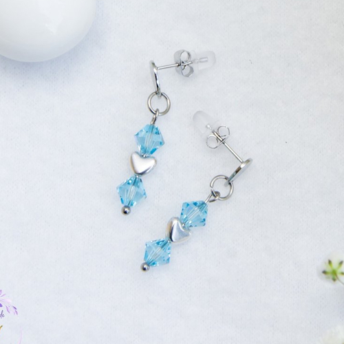 Boucles d'oreilles "océana" acier inox et cristaux autrichiens 30 mm bijoux femme assembler mains (a850)