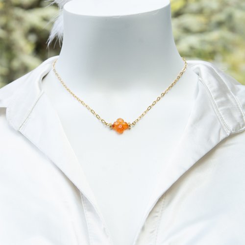 Collier "solara" acier 316l et cornaline 40 cm bijoux femme assembler mains (a848)