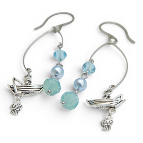 Boucles d'oreilles "azulia" acier inox et cristaux autrichiens 88 mm bijoux femme assembler mains (a841)