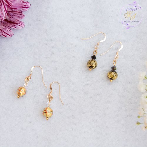 Boucles d'oreilles "celesta" ou "celestia" gold filled et verre de murano 30 mm bijoux femme assembler mains
