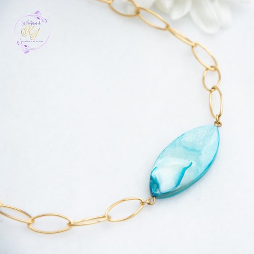 Collier "ondina" acier inoxydable et coquillage 48 cm bijoux femme assembler mains (a834)