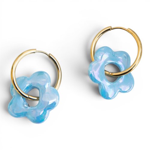 Créoles "nelida" acier inoxydable et céramique 34 mm bijoux femme assembler mains (a827)