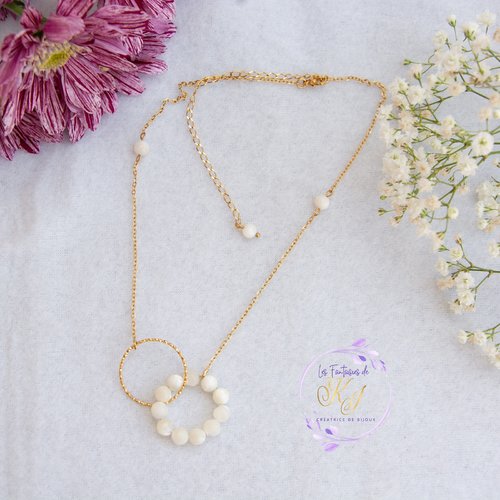 Collier "naveya" acier 316l et nacre 38 cm bijoux femme assembler mains