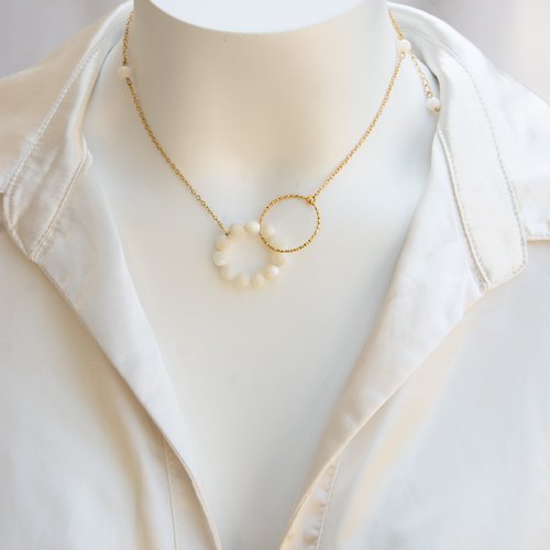 Collier "naveya" acier 316l et nacre 38 cm bijoux femme assembler mains