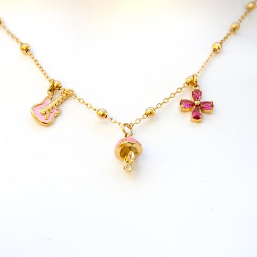 Collier "douceur d'amelie" acier 316l et pvd or fin 40 cm bijoux femme assembler mains (a913)