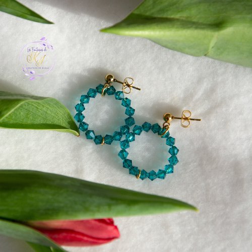 Boucles d’oreilles clous "maelia" acier inox et cristal 29 mm bijoux femme assembler mains (a803)