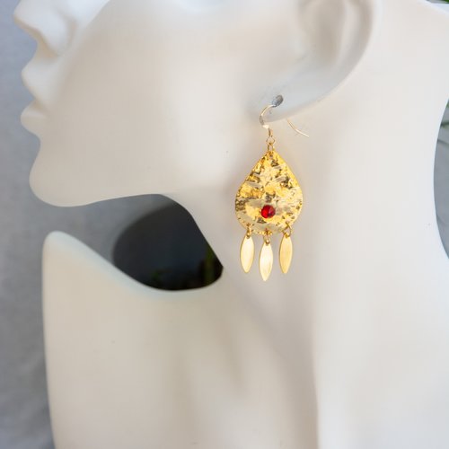 Boucles d'oreilles "dalianna" gold filled et cristal 90 mm bijoux femme assembler mains (a823)