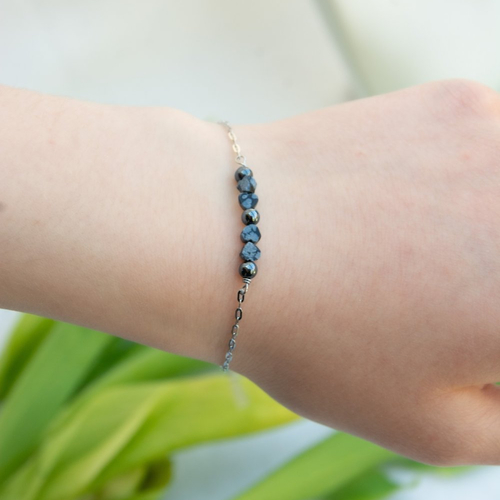 Bracelet "kianna" acier 316l et obsidienne 17,8 cm bijoux femme assembler mains (a818)