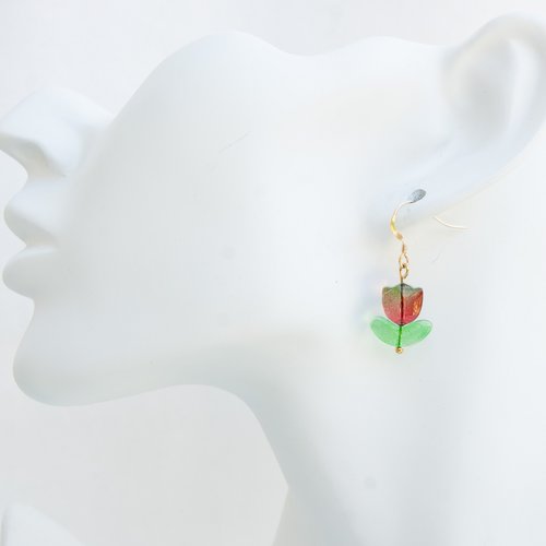 Boucles d'oreilles "tulipa" code : destock50 gold filled 14k et verre 3,2 cm bijoux femme assembler mains (a837)