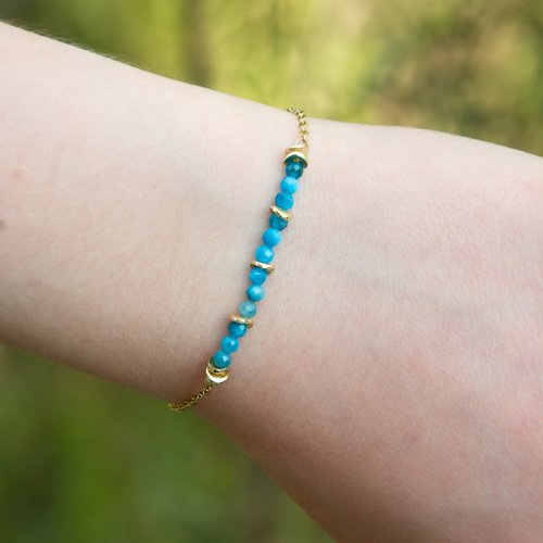 Bracelet "piana" code : destock50 acier 316l et apatite 14.5 cm bijoux femme assembler mains (a817)