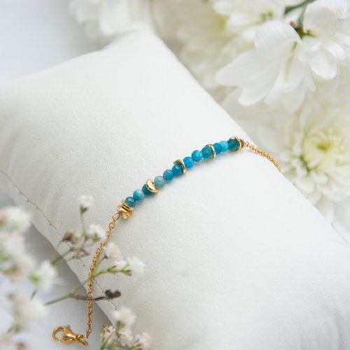 Bracelet "piana" acier 316l et apatite 14.5 cm bijoux femme assembler mains (a817)