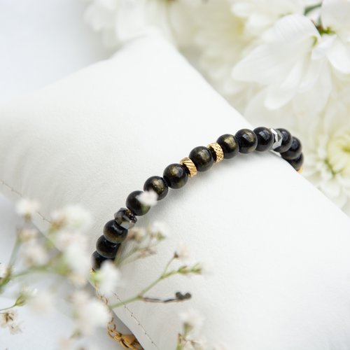 Bracelet "anza" acier 316l et jade mashan 14 cm bijoux femme assembler mains (a816)