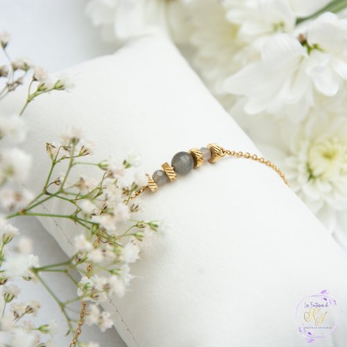 Bracelet "amalina" acier 316l et labradorite 15.5 cm bijoux femme assembler mains (a814)