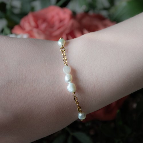 Bracelet "honoria" acier 316l et perles d'eau douce 16,5 cm bijoux femme assembler mains (a800)