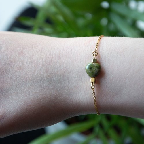 Bracelet "chelsea" acier 316l/304l et unakite 13,5 cm bijoux femme assembler mains (a799)