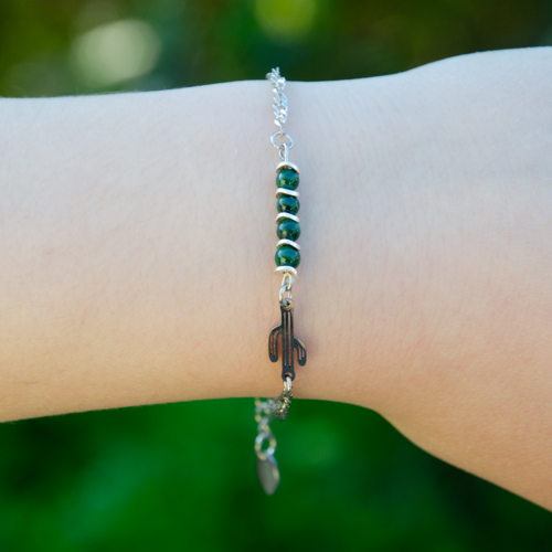 Bracelet "calista" code : destock50 acier inoxydable et malachite 14 cm bijoux femme assembler mains (a614)