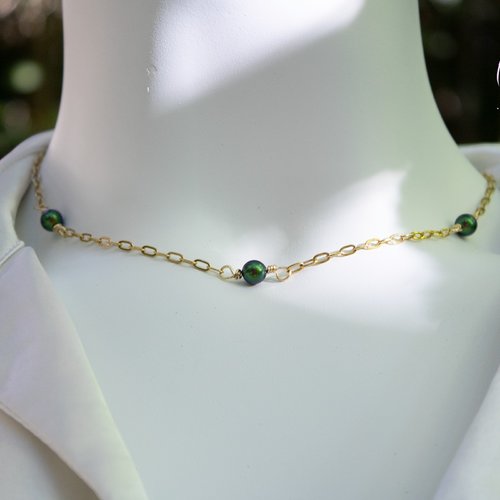 Collier "scarabée" code : destock50 acier 316l et cristal autrichien 40 cm bijoux femme assembler mains (a223)