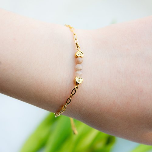 Bracelet "manuela" code : destock50 acier 316l et pierre du soleil 16 cm bijoux femme assembler mains (a666)