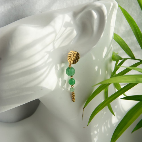 Boucles d'oreilles "adalayna" acier doré aventurine verte (a772)