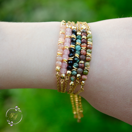 Bracelet "minimalista" code : destock50 acier 316l et pierres naturelles 15 cm bijoux femme assembler mains (a577)