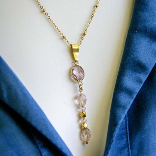 Collier "altea" [déstockage -50%] acier 316l et verre de cristal 48 cm bijoux femme assembler mains (a695)