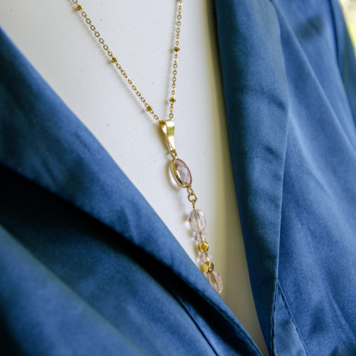 Collier "altea" code : destock50 acier 316l et verre de cristal 48 cm bijoux femme assembler mains (a695)