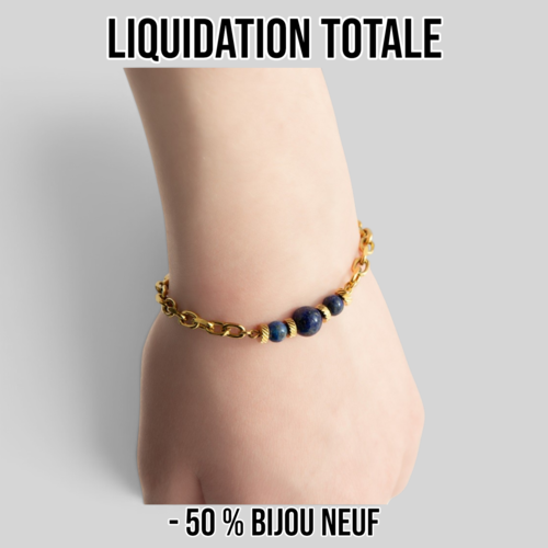 Bracelet "zoela" code : destock50 acier 316l et lapis lazuli 14 cm bijoux femme assembler mains (a773)