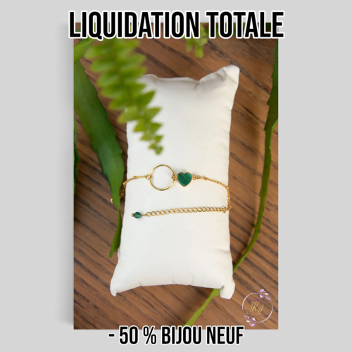 Bracelet "ivona" code : destock50 acier 304 et malachite 15 cm bijoux femme assembler mains (a578)