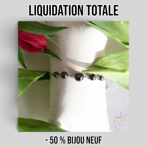 Bracelet "valbona" code : destock50 acier inox et hematite 14 cm bijoux femme assembler mains (a794)