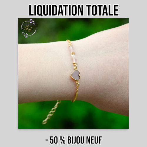 Bracelet "ezelia" code : destock50 plaque or et quartz rose 14,5 cm bijoux femme assembler mains (a574)