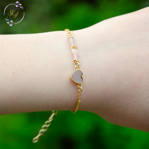 [déstockage -50%] bracelet "ezelia" plaqué or quartz rose 14.5 cm bijoux femme assembler mains (a611)