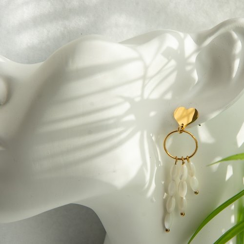 Boucles d'oreilles "jerrina" code : destock50 acier 316l et nacre 60 mm bijoux femme assembler mains (a742)