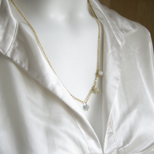 Collier "morganite" code : destock50 acier 316l et morganite 56 cm bijoux femme assembler mains (a475)
