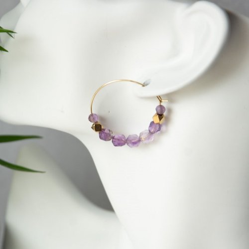 Boucles d'oreilles "annalisia" code : destock50 acier 316l et améthyste 33 mm bijoux femme assembler mains (a767)