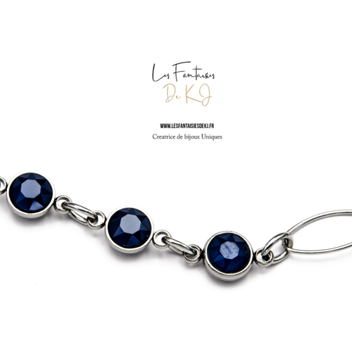 Collier "saphira" [déstockage -60%] acier 316l et verre bleu 39 cm bijoux femme assembler mains (a373)