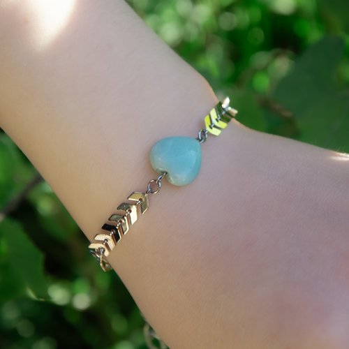 Bracelet "linda" code : destock50 acier 316l et amazonite 16,5 cm bijoux femme assembler mains (a736)