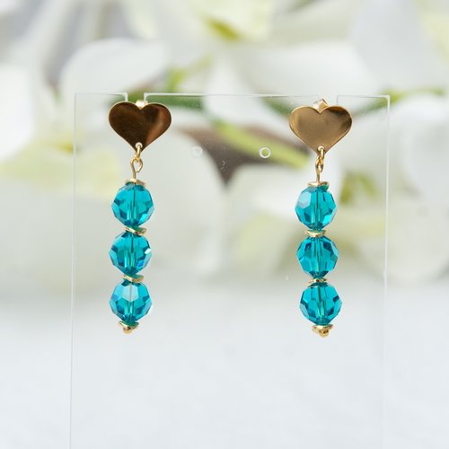 Clous d'oreilles "axelia" code : destock50 acier 316l et cristal autrichien 4,4 cm bijoux femme assembler mains (a717)