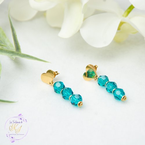 Clous d'oreilles "axelia" code : destock50 acier 316l et cristal autrichien 4,4 cm bijoux femme assembler mains (a717)