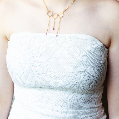 Collier "elida" code : destock50 acier 316l et améthyste 40 cm bijoux femme assembler mains (a634)